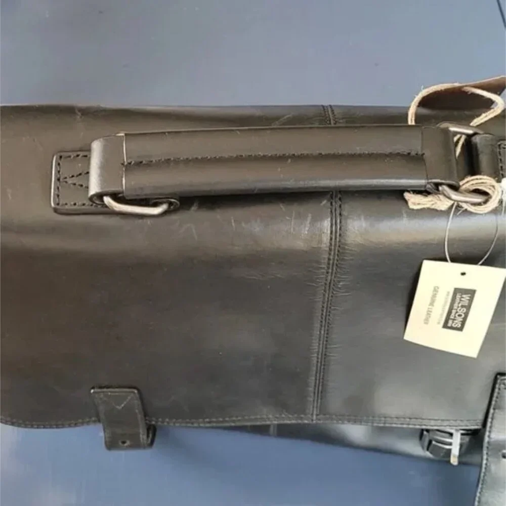 NWT Wilson Leather Real Leather Top Rod Briefcase Laptop Leather Bag Black